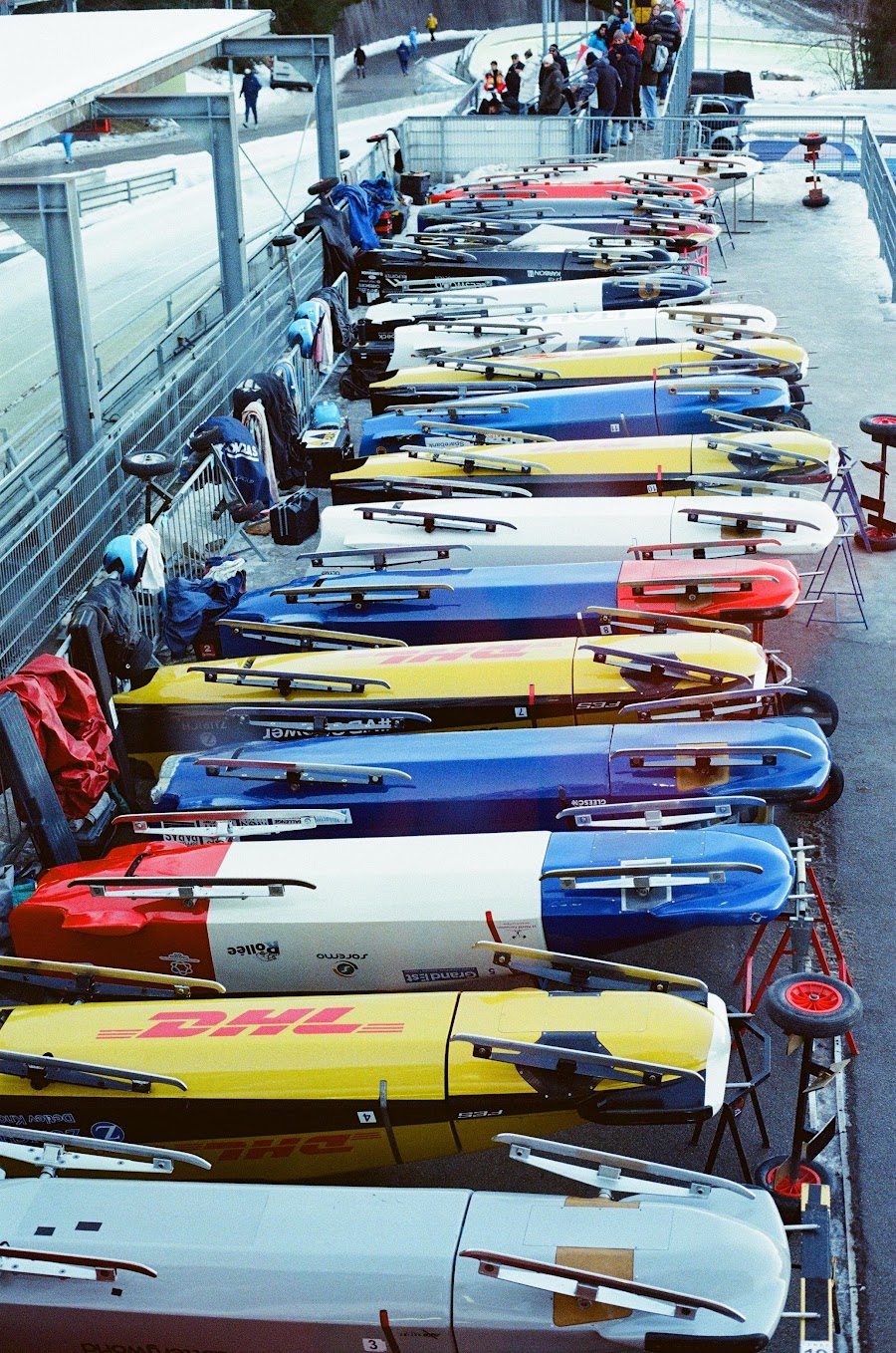 Sleds lined up at the track